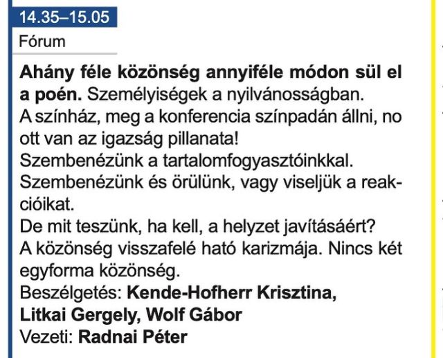 Jön valaki innen a #MediaHungary -re jövő héten? Mindig megtisztelő oda meghívást kapni az előadók közé, pláne egy panelbe @kendehofherrkriszta és @litkai -val OMG, össze kell kapnom magam!